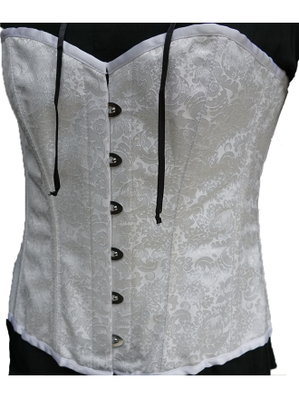 Corsage Vollbrust Brokat Weiß, Vorne